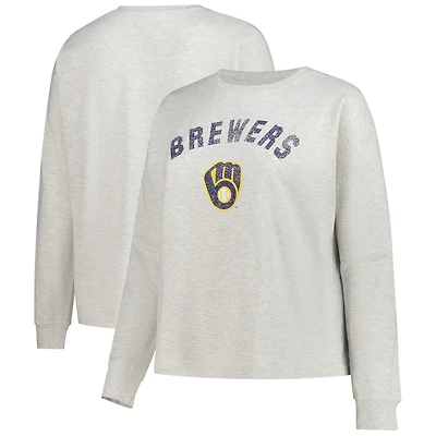 Women's Profile  Heather Gray Milwaukee Brewers French Terry Pullover Sweatshirt