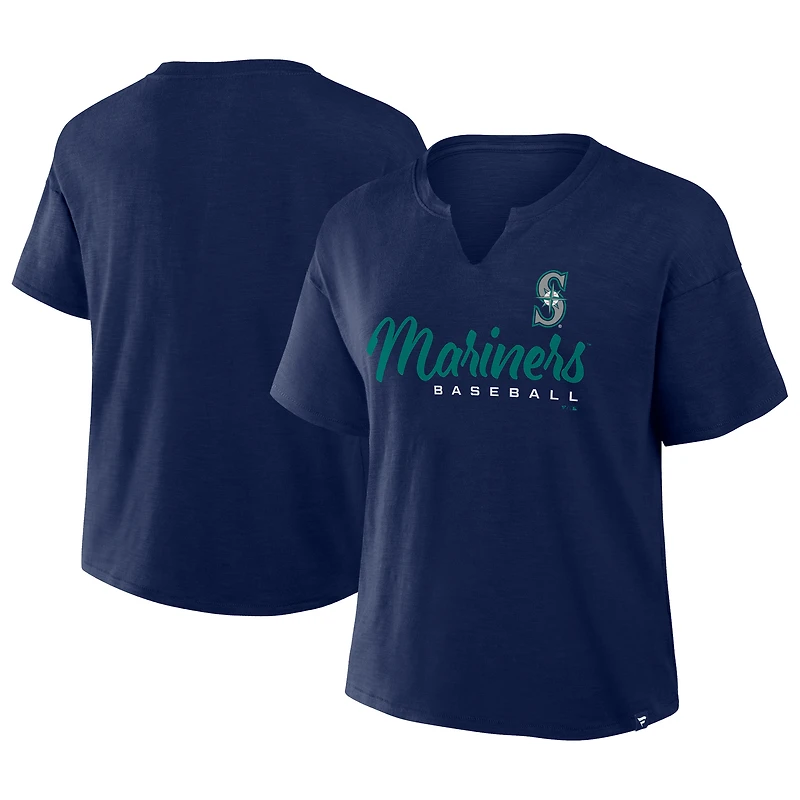 Women's Profile Navy Seattle Mariners Plus Size Wordmark Notch Neck T-Shirt