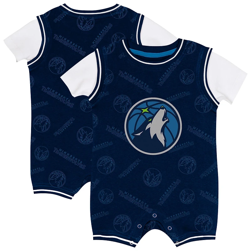 Infant Outerstuff Navy Minnesota Timberwolves Logo Mania Romper