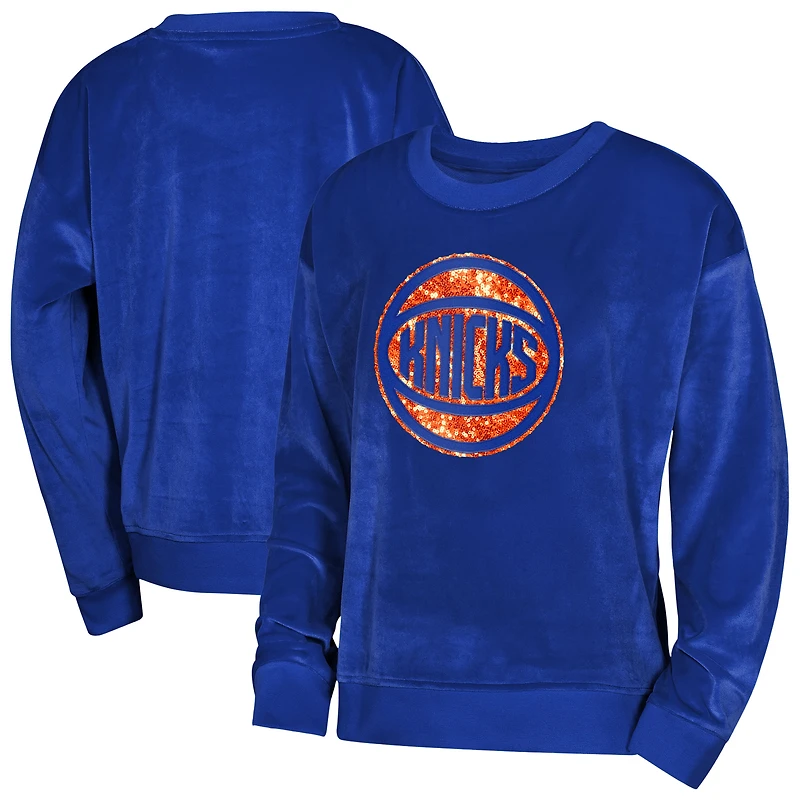 Youth Girls Outerstuff  Blue New York Knicks Step Back Crewneck Sweatshirt