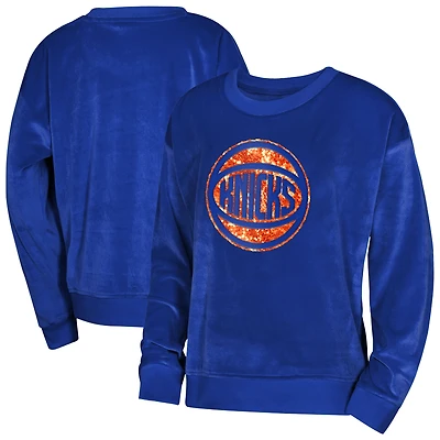 Youth Girls Outerstuff  Blue New York Knicks Step Back Crewneck Sweatshirt