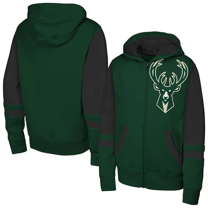 Youth Outerstuff Hunter Green Milwaukee Bucks Straight to the League Full-Zip Hoodie