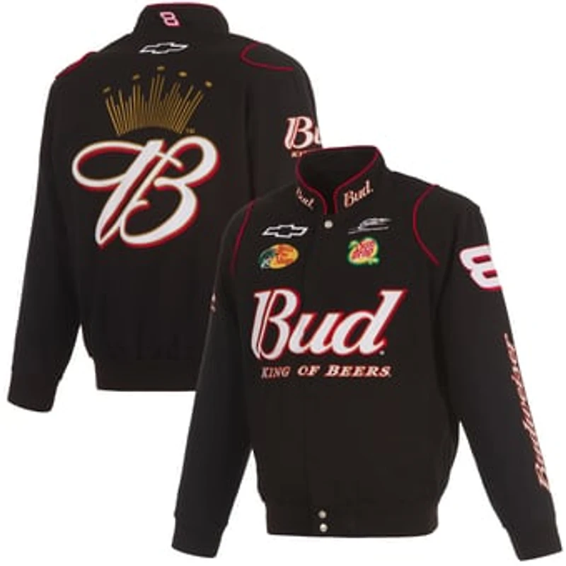 Men's JH Design Black Dale Earnhardt Jr. Budweiser Full-Snap Twill Jacket