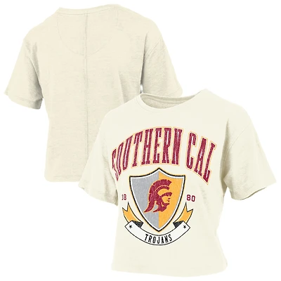 Women's Pressbox Cream USC Trojans Buckler Vintage Cropped T-Shirt