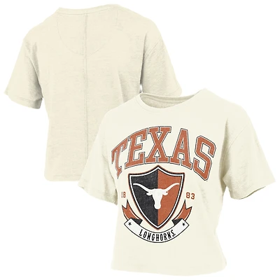 Women's Pressbox Cream Texas Longhorns Buckler Vintage Cropped T-Shirt