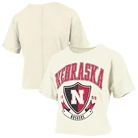 Women's Pressbox Cream Nebraska Huskers Buckler Vintage Cropped T-Shirt
