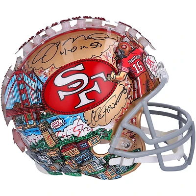 Joe Montana San Francisco 49ers Autographed Riddell 1964-95 Throwback VSR4 Authentic Helmet with "4-0 in SB" Inscription - Art by Charles Fazzino - RG13312793