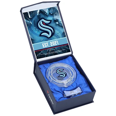 Seattle Kraken NHL Crystal Puck Filled with Home Ice from the 2024-25 Season