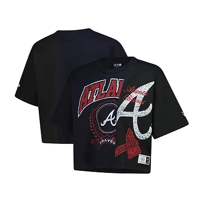 Women's New Era Navy Atlanta Braves Upcycled Colorblocked Boxy Cropped T-Shirt