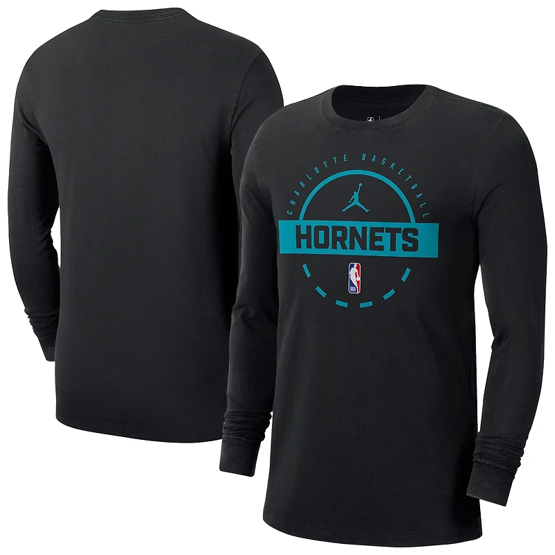 Men's Jordan Brand  Black Charlotte Hornets Authentic Long Sleeve Practice T-Shirt