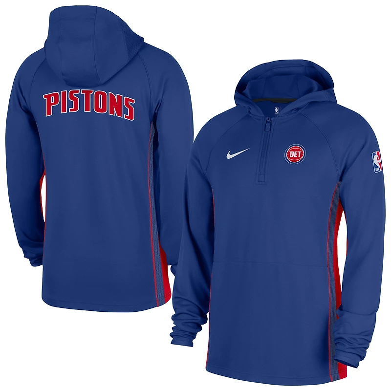 Men's Nike  Blue Detroit Pistons Authentic On Court Zone Quarter-Zip Dri-FIT Hoodie Jacket
