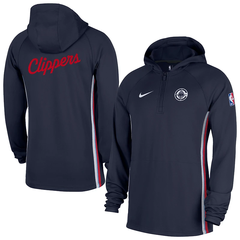 Men's Nike  Navy LA Clippers Authentic On Court Zone Quarter-Zip Dri-FIT Hoodie Jacket