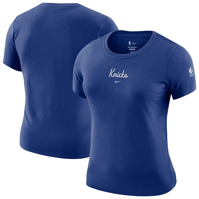 Women's Nike Blue New York Knicks Courtside Modest Cropped Tri-Blend T-Shirt