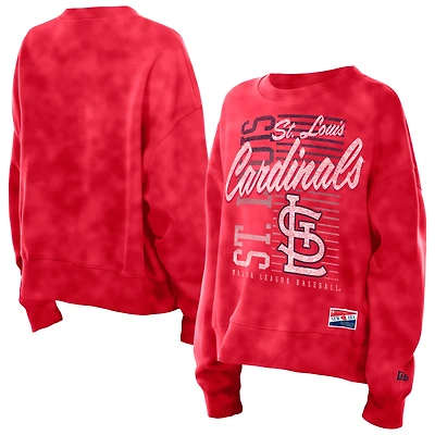 Women's New Era Red St. Louis Cardinals Boxy Mineral Wash Dolmen Sleeve Sweatshirt