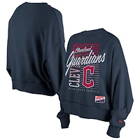 Women's New Era Navy Cleveland Guardians Boxy Mineral Wash Dolmen Sleeve Cropped Sweatshirt