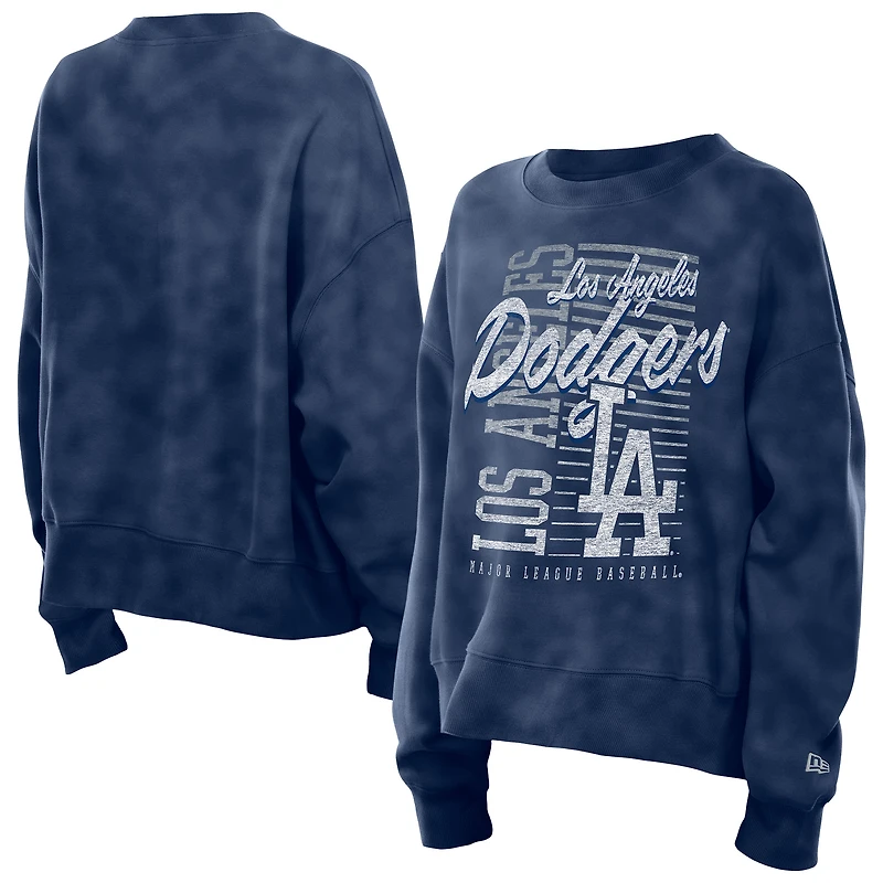 Women's New Era Royal Los Angeles Dodgers Boxy Mineral Wash Dolmen Sleeve Cropped Sweatshirt