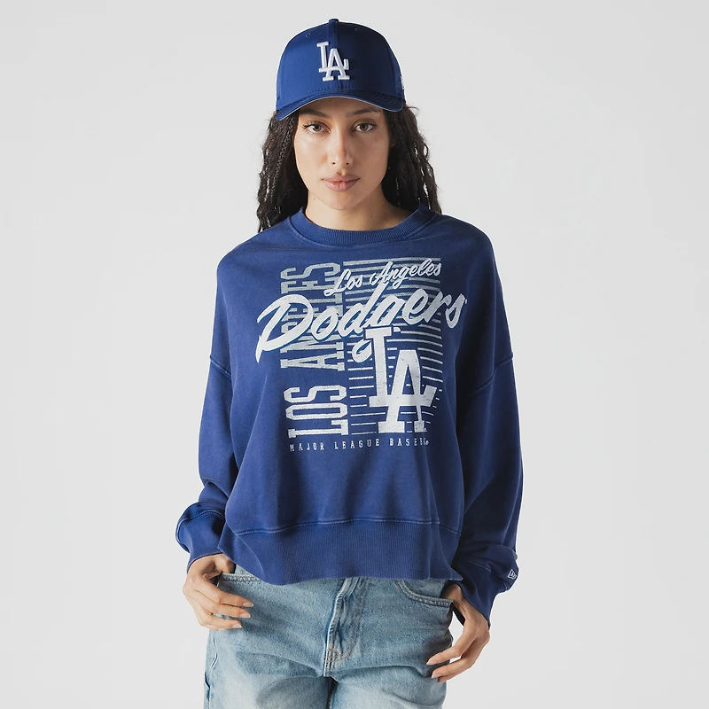 Women's New Era Royal Los Angeles Dodgers Boxy Mineral Wash Dolmen Sleeve Cropped Sweatshirt