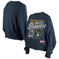 Women's New Era Navy Milwaukee Brewers Boxy Mineral Wash Dolmen Sleeve Cropped Sweatshirt