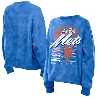 Women's New Era Royal New York Mets Boxy Mineral Wash Dolmen Sleeve Cropped Sweatshirt