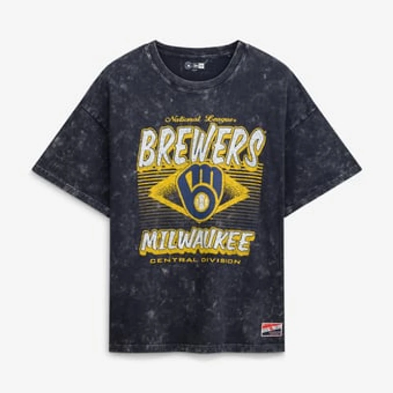 Women's New Era Navy Milwaukee Brewers Mineral Wash Oversized T-Shirt