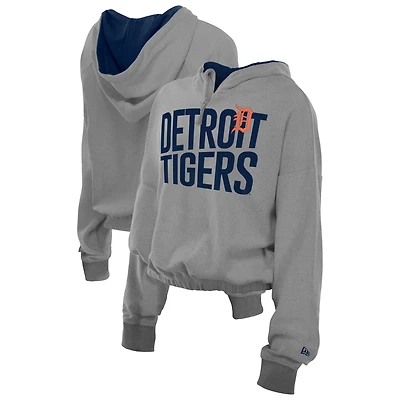 Women's New Era  Heather Gray Detroit Tigers Reversed Out French Terry Quarter-Zip Banded Crop Hoodie