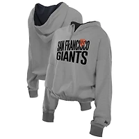 Women's New Era  Heather Gray San Francisco Giants Reversed Out French Terry Quarter-Zip Banded Crop Hoodie