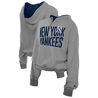 Women's New Era  Heather Gray York Yankees Reversed Out French Terry Quarter-Zip Banded Crop Hoodie