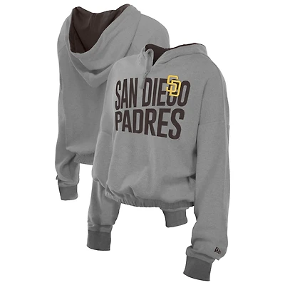 Women's New Era Heather Gray San Diego Padres Reversed Out French Terry Quarter-Zip Banded Crop Hoodie