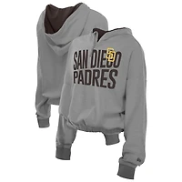 Women's New Era  Heather Gray San Diego Padres Reversed Out French Terry Quarter-Zip Banded Crop Hoodie