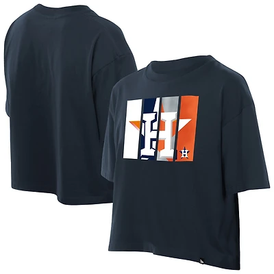 Women's New Era Navy Houston Astros Boxy Foil Logo T-Shirt