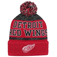 Youth Outerstuff Red Detroit Red Wings Puck Pattern Cuffed Knit Hat with Pom