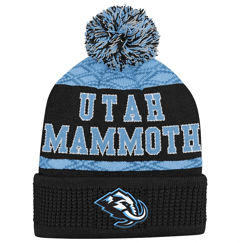 Youth Outerstuff Black Utah Mammoth Puck Pattern Cuffed Knit Hat with Pom