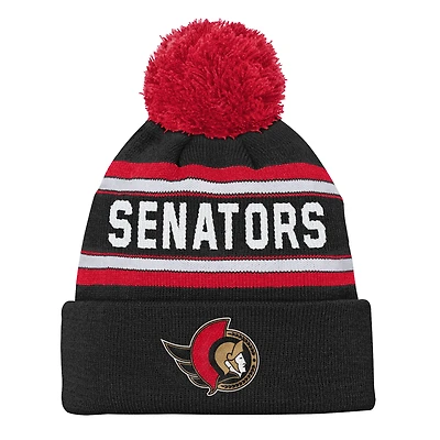 Youth Outerstuff Black Ottawa Senators Jacquard Cuffed Knit Hat with Pom