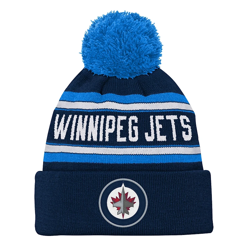 Youth Outerstuff Navy Winnipeg Jets Jacquard Cuffed Knit Hat with Pom
