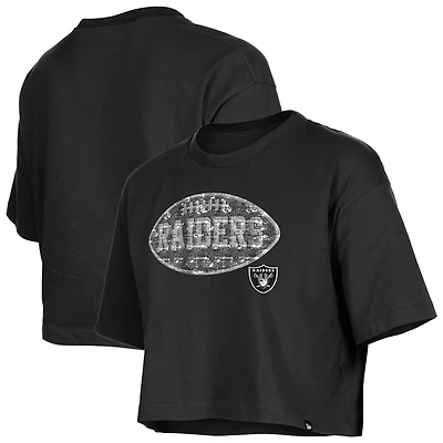 Girl's New Era Black Las Vegas Raiders Flip Sequin Boxy T-Shirt