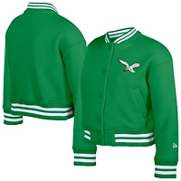 Youth New Era Kelly Green Philadelphia Eagles Throwback Chenille Applique Fleece Full-Snap Jacket