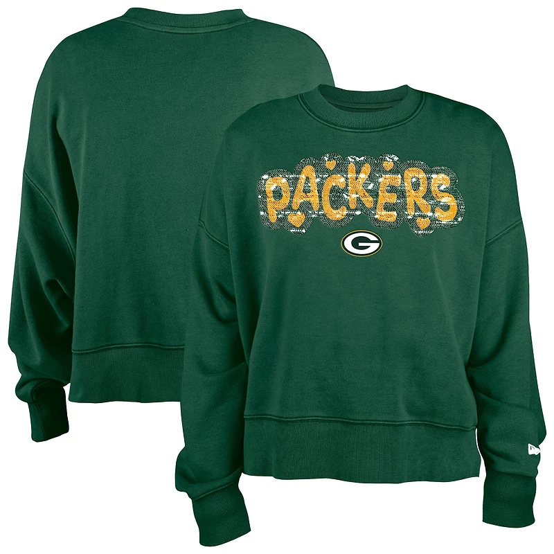 Girl's New Era Green Bay Packers Flip Sequin Sweatshirt