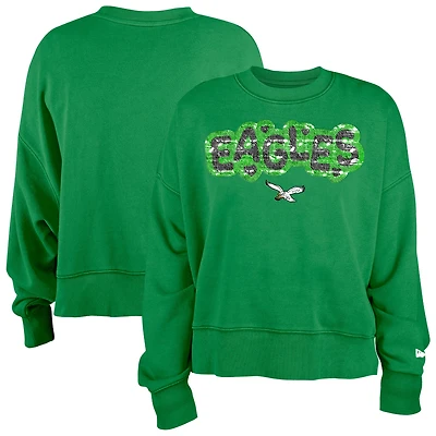 Girl's New Era Kelly Green Philadelphia Eagles Flip Sequin Sweatshirt