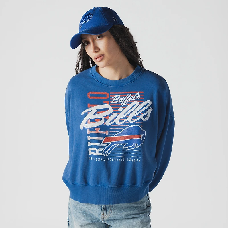 Women's New Era Royal Buffalo Bills Oversized Throwback Mineral Wash Crew Neck Sweatshirt