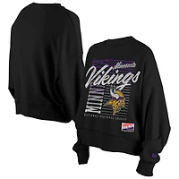 Women's New Era Black Minnesota Vikings Oversized Throwback Mineral Wash Crew Neck Sweatshirt