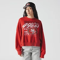 Women's New Era Scarlet San Francisco 49ers Oversized Throwback Mineral Wash Crew Neck Sweatshirt