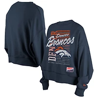 Women's New Era Navy Denver Broncos Oversized Throwback Mineral Wash Crew Neck Sweatshirt