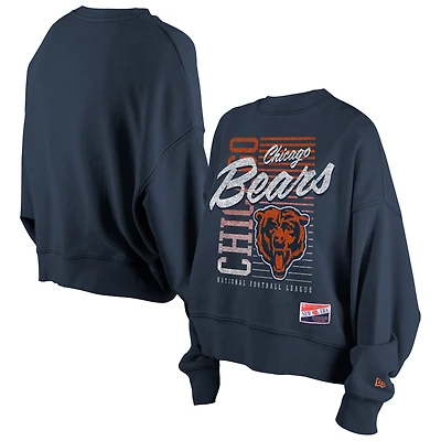Women's New Era Navy Chicago Bears Oversized Throwback Mineral Wash Crew Neck Sweatshirt