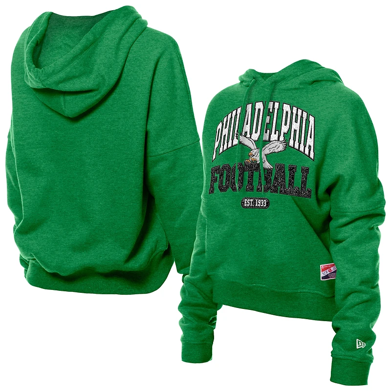 Women's New Era Kelly Green Philadelphia Eagles Throwback Boxy Hoodie Sweatshirt
