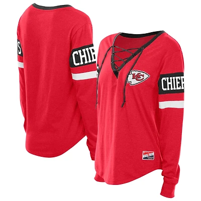 Women's New Era  Red Kansas City Chiefs Throwback Lace-Up Long-Sleeve T-Shirt