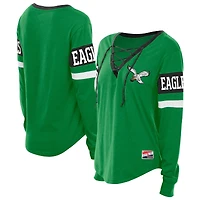 Women's New Era  Kelly Green Philadelphia Eagles Throwback Lace-Up Long-Sleeve T-Shirt