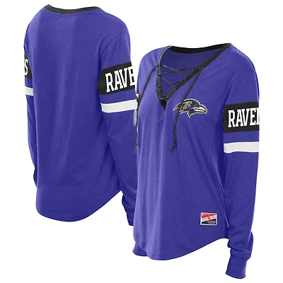 Women's New Era  Purple Baltimore Ravens Throwback Lace-Up Long-Sleeve T-Shirt