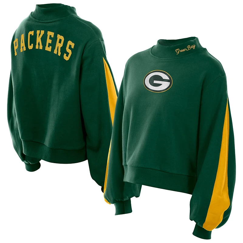 Women's New Era Green Bay Packers Sport Night Mock Neck Balloon Sleeve Pullover Sweatshirt