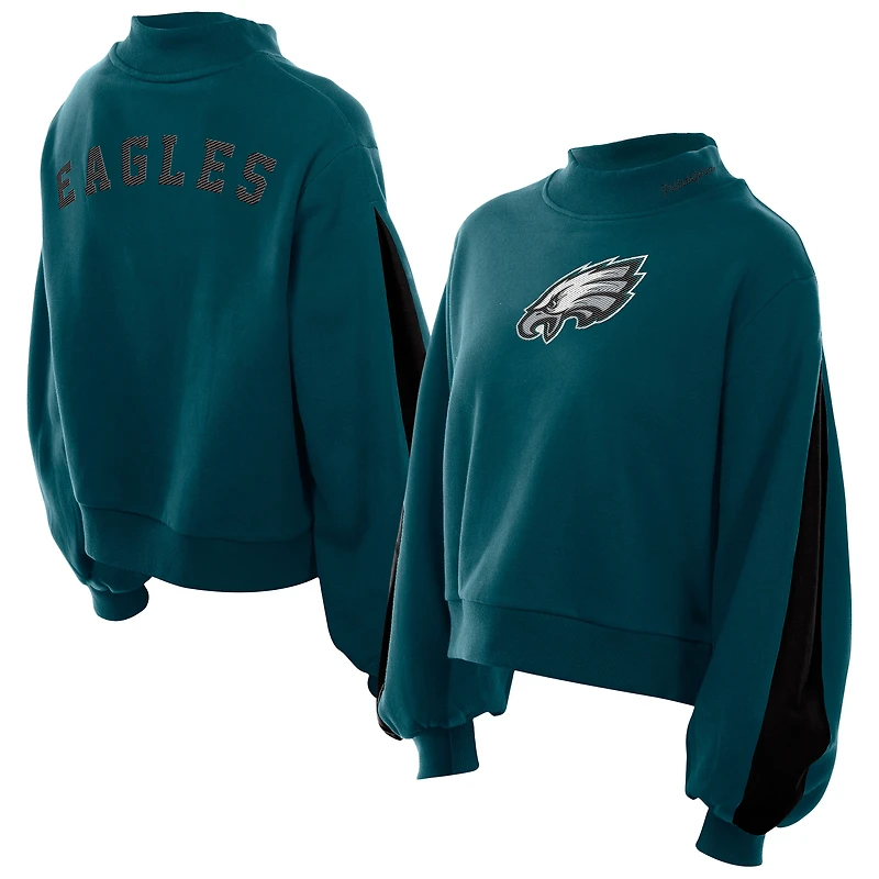 Women's New Era Midnight Green Philadelphia Eagles Sport Night Mock Neck Balloon Sleeve Pullover Sweatshirt