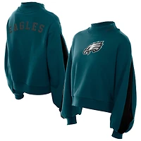 Women's New Era Midnight Green Philadelphia Eagles Sport Night Mock Neck Balloon Sleeve Pullover Sweatshirt